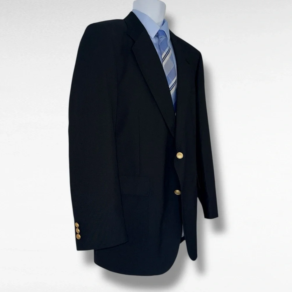 David Taylor Mens 42L Black Blazer Sport Coat Gold Buttons Classic Fit